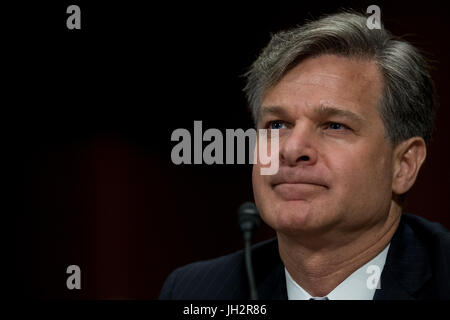 Washington, USA. 12th July, 2017. Christopher A. Wray attends the Senate Judiciary Committee hearing on his nomination to be the new Director of the Federal Bureau of Investigation (FBI) in Washington, DC, the United States, on July 12, 2017. Credit: Ting Shen/Xinhua/Alamy Live News Stock Photo