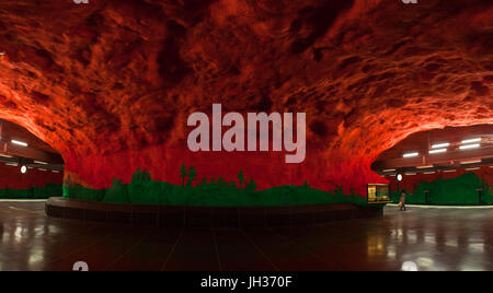 STOCKHOLM, SWEDEN - SEPTEMBER 20, 2016: Solna Station of the Subway, red cave style Stock Photo