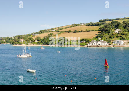 Boats on the Salcombe Estuary looking towards East Portlemouth Stock Photo