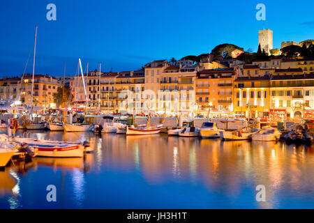 Old port, Le Suquet, Cannes, France at dusk Stock Photo