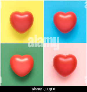 Collage of colorful heart shapes on white paper background Stock Photo