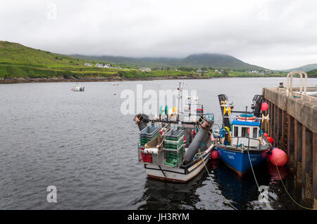 Inshore fishing vessels at Teelin pier harbour, County Donegal, Ireland Stock Photo