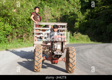 Tak-tak or 'Iron Buffalo', a two-wheeled tractor often modified for a wide variety of purposes in farming and transport in Laos other parts of SE Asia Stock Photo