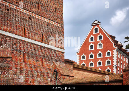 Wall of the Leaning Tower in Torun, Poland. Stock Photo