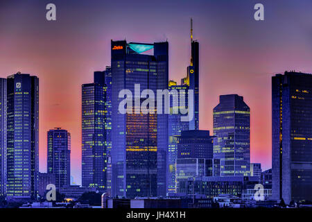 Skyline of Frankfurt/Main, Financial district, sunrise.
