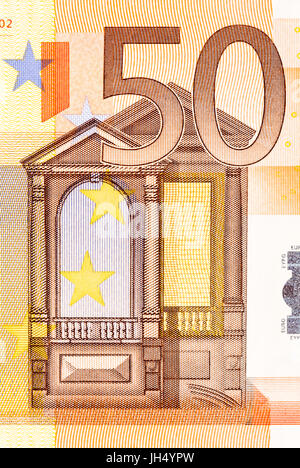 Part of 50 euro bill on macro. Stock Photo