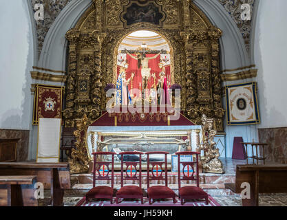 Interior of the Church of Our Lady of Grace, Chapel of the Blessed Christ of grace of gilded altarpiece, Cordoba, Andalusia, Spain Stock Photo