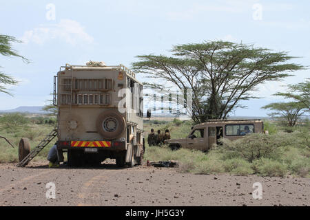 MARSABIT, KENYA - May 17.  Tourist on the Nairobi to Lake Turkana road, stop in the Chalbi desert a few kilometres from Marsabit in northern Kenya.. Credit: David Mbiyu/Alamy Live News Stock Photo
