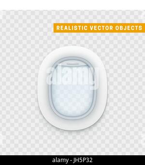 Realistic portholes of airplane. White window aircraft vector illustration. Stock Vector