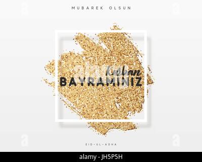 Greeting card design Kurban Bayraminiz Mubarek Olsun. Stock Vector