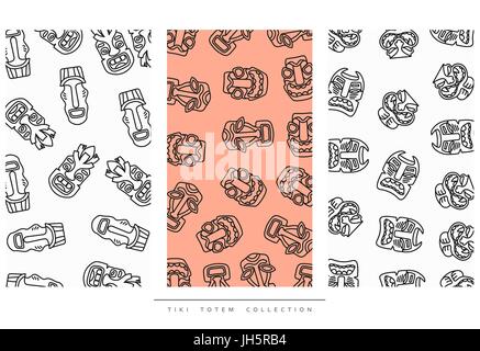 Pattern Tiki Totem in linear style vector illustration Stock Vector
