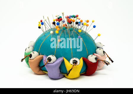 Chinese style pin cushion with pins in it and lettering Stock Photo