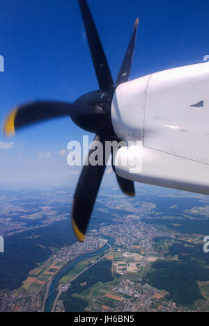 Flying with a de Havilland Canada DACH8, from Zurich (Swiss) to Lyon (France) Stock Photo