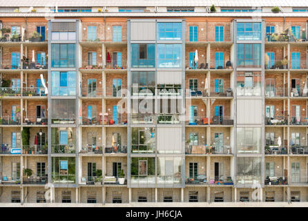 Modern renovated balconies of old historic industrial building in Germany. Stock Photo