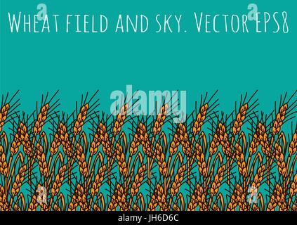 Gold wheat rye field and blue sky. Stock Vector