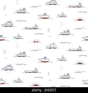 Seamless pattern with doodle ships on a transparent background Stock Vector