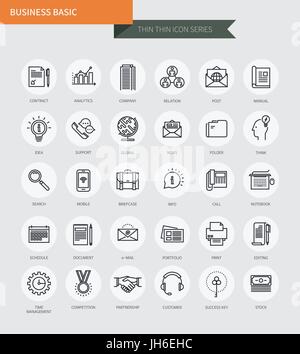 Thin thin line icons set of business basic , modern simple style Stock Vector