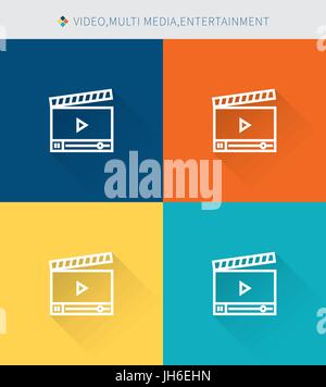 Thin thin line icons set of video & multimedia and entertainment, modern simple style Stock Vector