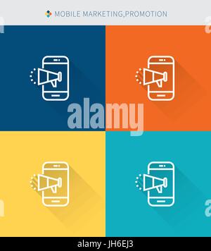 Thin thin line icons set of mobile marketing & promotion , modern simple style Stock Vector