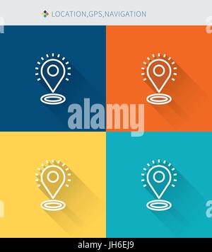 Thin thin line icons set of location & navigation and navigation, modern simple style Stock Vector