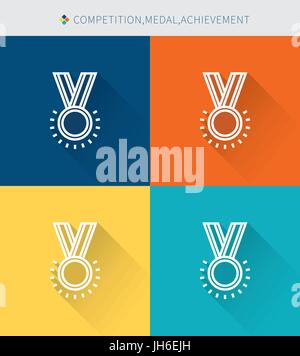 Thin thin line icons set of competition & medal and achievement , modern simple style Stock Vector