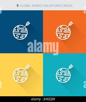 Thin thin line icons set of global marketing&internet media, modern simple style Stock Vector