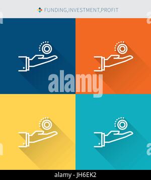 Thin thin line icons set of funding &investment and profit, modern simple style Stock Vector