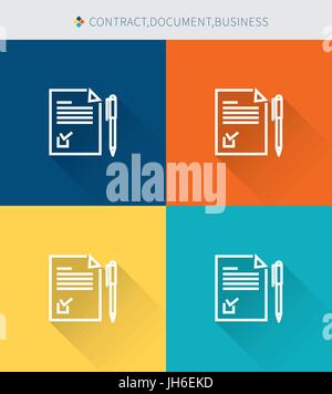 Thin thin line icons set of contract & document, modern simple style Stock Vector