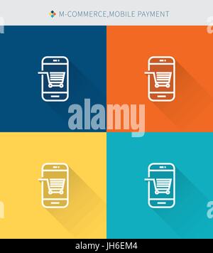 Thin thin line icons set of m-commerce & mobile payment, modern simple style Stock Vector