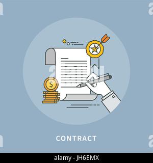 circle color line flat design of contract, modern vector illustration Stock Vector