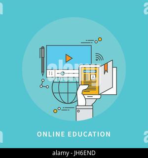 circle color line flat design of online education, modern vector illustration Stock Vector