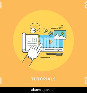 circle color line flat design of tutorial, modern vector illustration Stock Vector