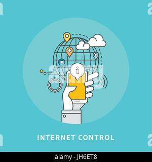 circle color line flat design of internet control, modern vector illustration Stock Vector