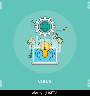 circle color line flat design of computer virus, modern vector illustration Stock Vector