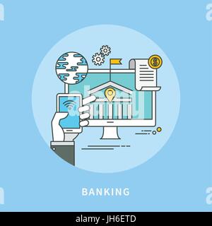 circle color line flat design of internet banking, modern vector illustration Stock Vector