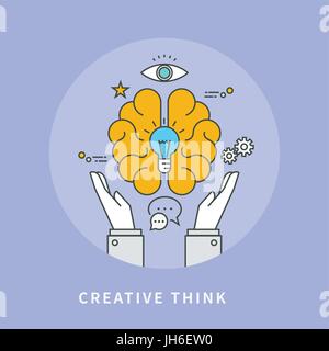 simple line flat design of thinking creative, modern vector illustration Stock Vector