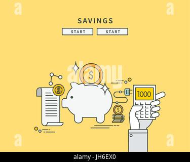 simple color line flat design of savings, modern vector illustration Stock Vector
