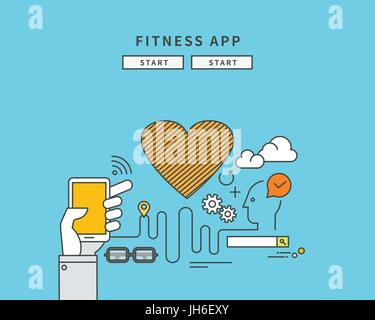 simple color line flat design of fitness app, modern vector illustration Stock Vector