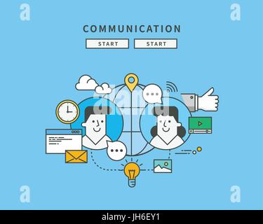 simple color line flat design of communication, modern vector illustration Stock Vector