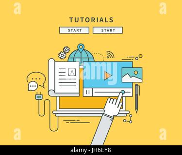 simple color line flat design of tutorial, modern vector illustration Stock Vector