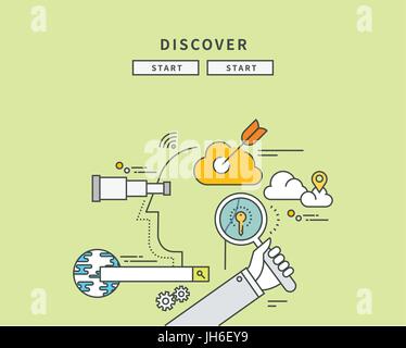 simple color line flat design of discover idea, modern vector illustration Stock Vector