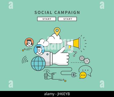 simple line flat design of web social campaign, modern vector illustration Stock Vector