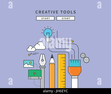 simple color line flat design of creative tools, modern vector illustration Stock Vector
