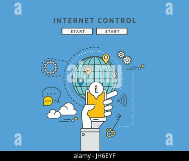 simple color line flat design of internet control, modern vector illustration Stock Vector