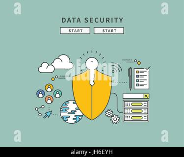 simple color line flat design of data security, modern vector illustration Stock Vector