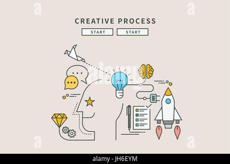 simple color line flat design of creative process, modern vector illustration Stock Vector