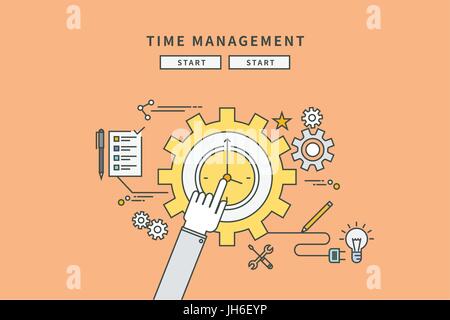 simple color line flat design of time management, modern vector illustration Stock Vector