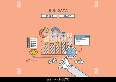 color line flat design of thinking creative, modern vector illustration Stock Vector