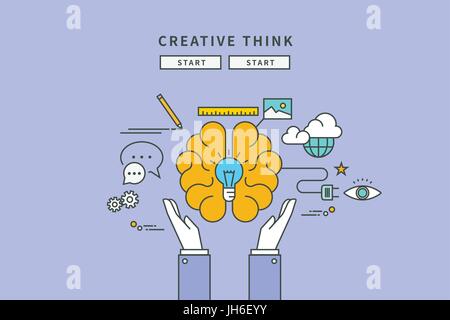 color line flat design of thinking creative, modern vector illustration Stock Vector