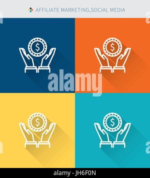 Thin thin line icons set of affiliate marketing and social media, modern simple style Stock Vector